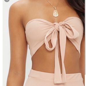 Nude bandage tie front bandeau top